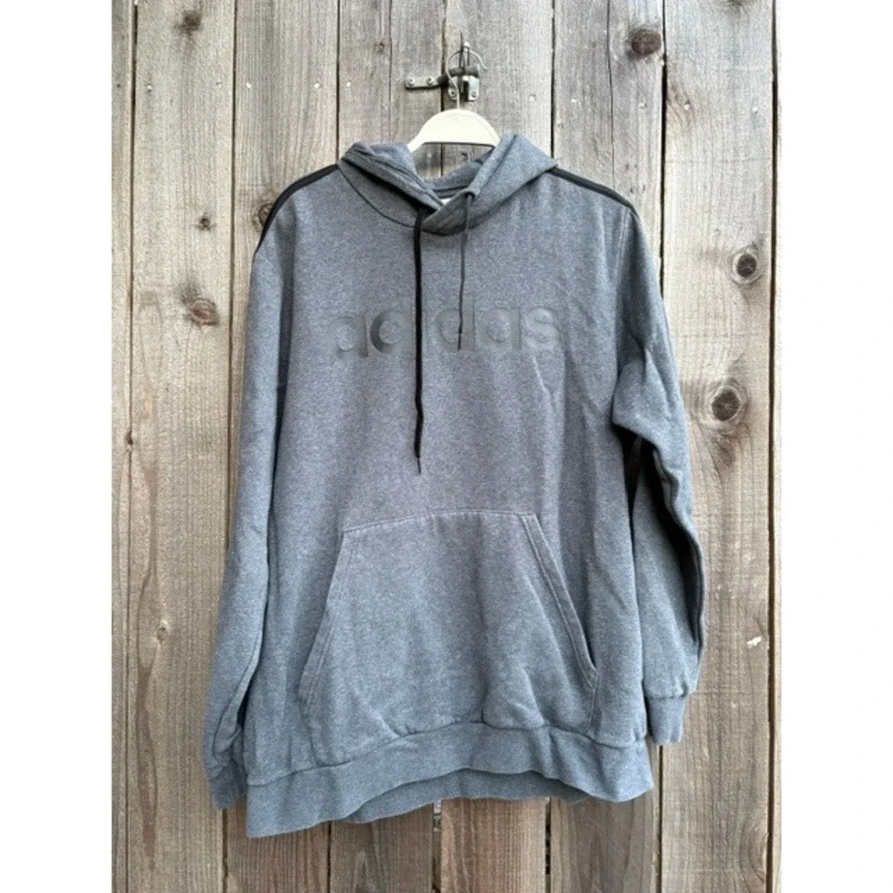 Adidas Mens Heather Gray 3-Stripe Pullover Hoodie Sweatshirt XL